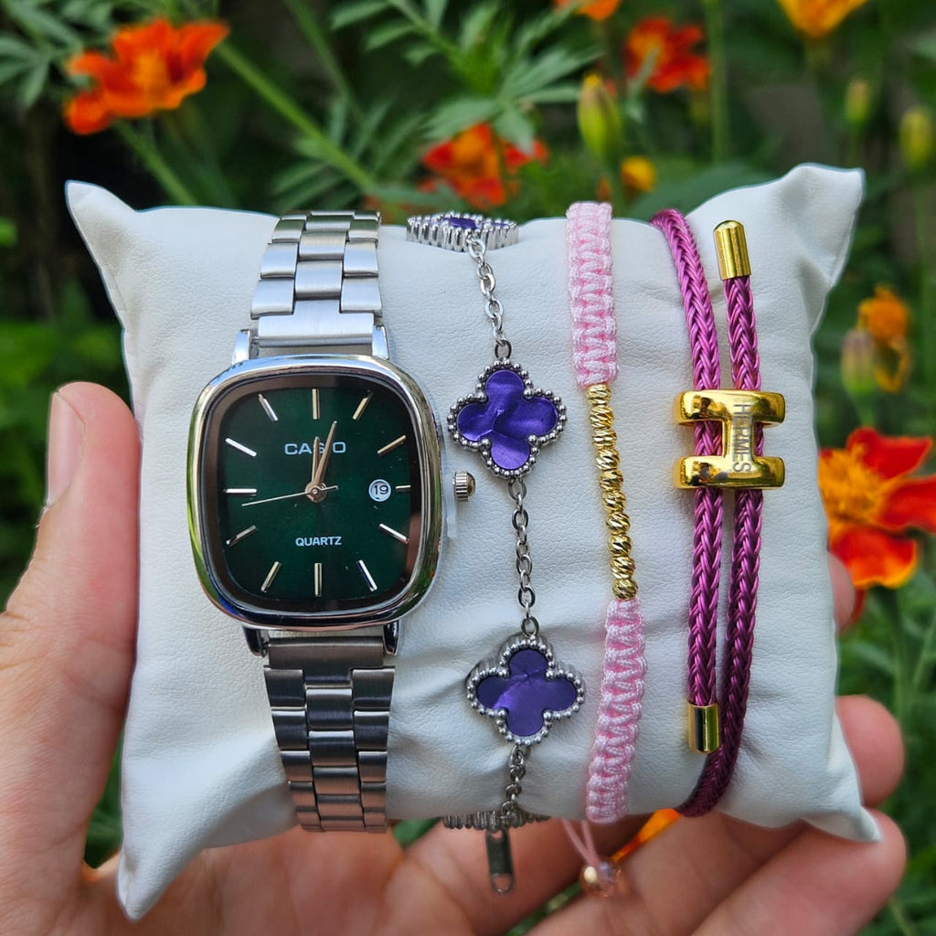 Pack Montre casio et 3 brasli femme