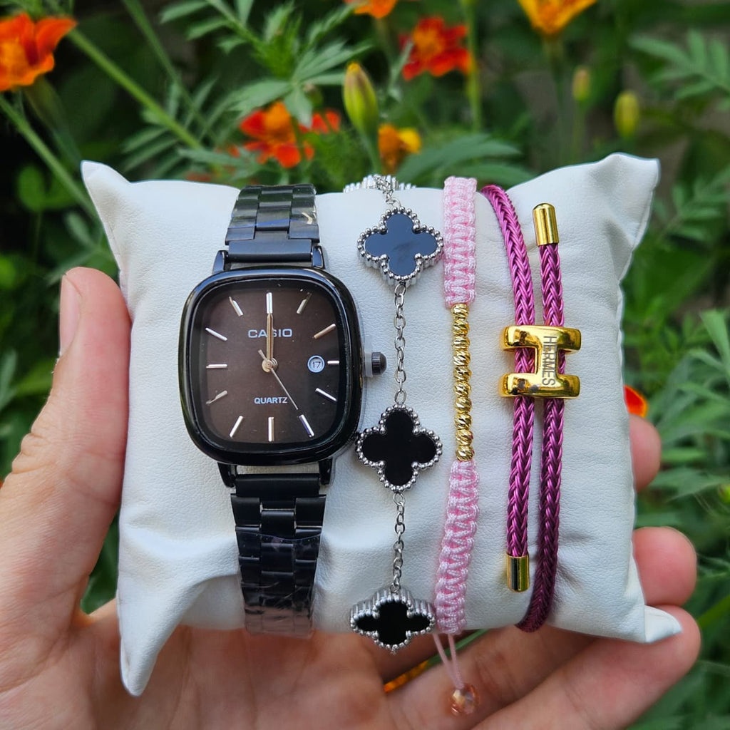 Pack Montre casio et 3 brasli femme