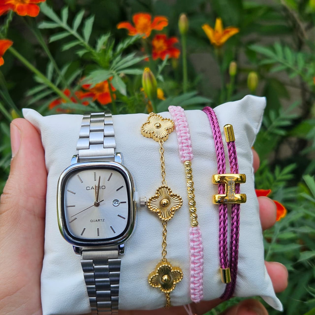 Pack Montre casio et 3 brasli femme